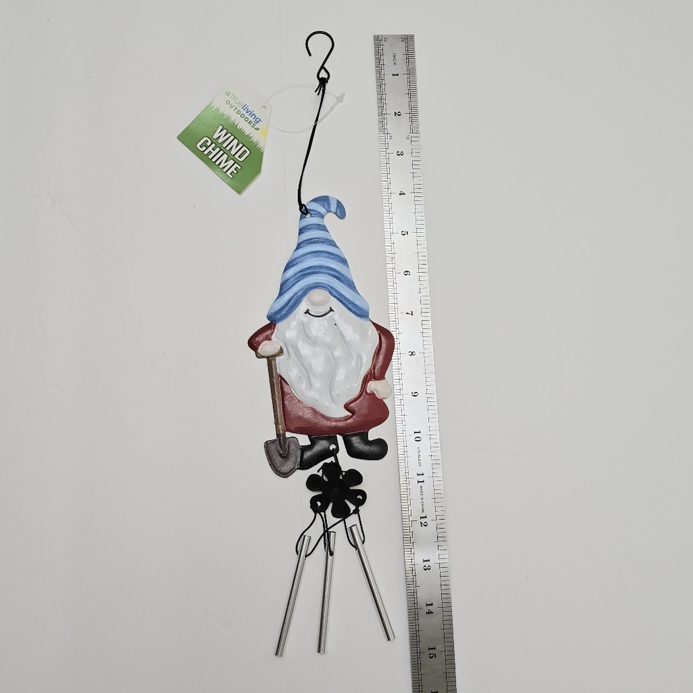 NWT Garden Gnome Wind Chime Small Metal Outdoor Indoor Rustic Decor - Picture 4 of 6